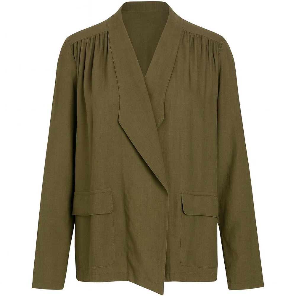 Nine West Blazer Olive Green XL Zip front Academic Safari Preppy Utility Chic